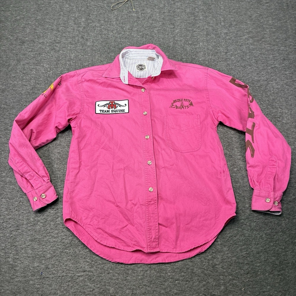 Rod's Western Shirt Womens Medium Pink Team Equine Bridle Path Brats Long Sleeve